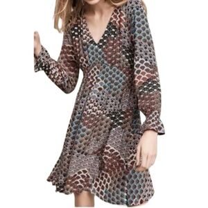 Anthropologie Maeve Monaco Empire Fan Print Peacock Dress